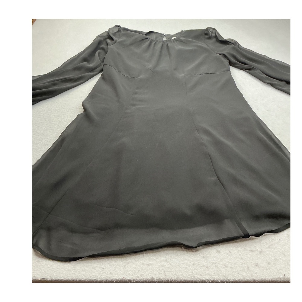 Eva Mendez Black Chiffon Mini Dress Lng Sheer Sleeve Keyhole Back Size 6 Elegant